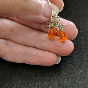 Orange and green drop earrings